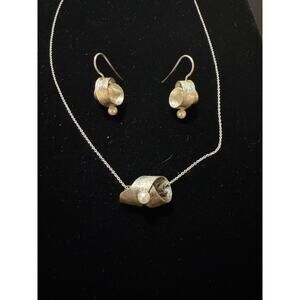 Sterling Silver And Pearl Necklace And Earrings Set